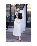 Gabardine skirt with pockets and buckles, cream
