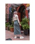Blue Lycra and Gabardine Midi Skirt