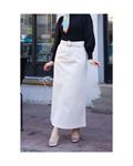 Gabardine skirt with pockets and buckles, cream