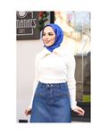 Denim Skirt with Snap Waist Zipper and Pocket Detail Blue