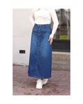 Denim Skirt with Snap Waist Zipper and Pocket Detail Blue
