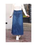 Denim Skirt with Snap Waist Zipper and Pocket Detail Blue