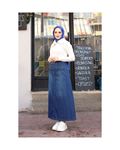 Denim Skirt with Snap Waist Zipper and Pocket Detail Blue