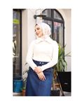 Denim Skirt with Snap Waist Zipper and Pocket Detail Blue