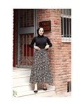 Viscose button-down skirt, black/beige