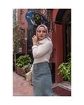 Blue Lycra and Gabardine Midi Skirt