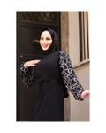 Round Patterned Chiffon Sleeve Tugba Model Dress - Black