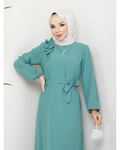 Crepe Fabric Shoulder Ruffle Dress Green