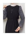 Round Patterned Chiffon Sleeve Tugba Model Dress - Black
