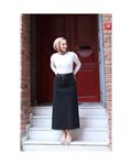 Natural Fabric Belted Denim Skirt Black