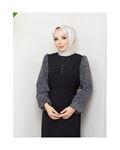 Round Patterned Chiffon Sleeve Tugba Model Dress - Black