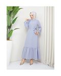 Crepe Fabric Shoulder Ruffle Dress Gray