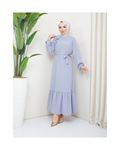 Crepe Fabric Shoulder Ruffle Dress Gray