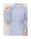 Crepe Fabric Shoulder Ruffle Dress Gray