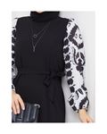 Round Patterned Chiffon Sleeve Tugba Model Dress - Black
