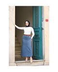Natural Fabric Belted Denim Skirt Blue