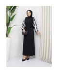 Round Patterned Chiffon Sleeve Tugba Model Dress - Black