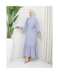 Crepe Fabric Shoulder Ruffle Dress Gray