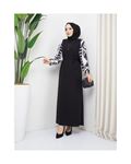 Round Patterned Chiffon Sleeve Tugba Model Dress - Black