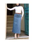 Natural Fabric Belted Denim Skirt Blue