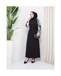 Round Patterned Chiffon Sleeve Tugba Model Dress - Black
