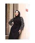 Round Patterned Chiffon Sleeve Tugba Model Dress - Black