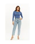 Blue Denim Pants with Darted Hems