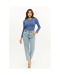 Blue Denim Pants with Darted Hems