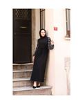 Round Patterned Chiffon Sleeve Tugba Model Dress - Black