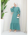Crepe Fabric Shoulder Ruffle Dress Green