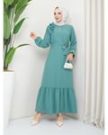 Crepe Fabric Shoulder Ruffle Dress Green