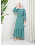 Crepe Fabric Shoulder Ruffle Dress Green
