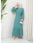Crepe Fabric Shoulder Ruffle Dress Green