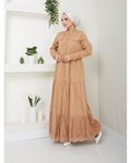 Laced Natural Fabric Button-Down Dress in Camel
