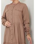 Laced Natural Fabric Buttoned Dress in Mink
