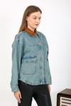 VELVET COLLAR DENIM JACKET Light Blue