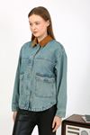 VELVET COLLAR DENIM JACKET Light Blue
