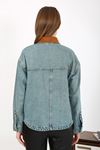 VELVET COLLAR DENIM JACKET Light Blue