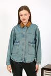 VELVET COLLAR DENIM JACKET Light Blue