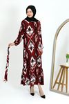 DESENLİ KIVRIMLI ELBİSE, Bordo