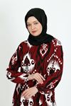 DESENLİ KIVRIMLI ELBİSE, Bordo