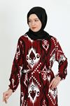 DESENLİ KIVRIMLI ELBİSE, Bordo