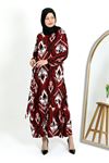 DESENLİ KIVRIMLI ELBİSE, Bordo