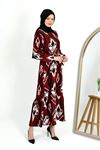 DESENLİ KIVRIMLI ELBİSE, Bordo