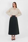  HIGH WAIST A-CUT DENIM SKIRT KHAKI