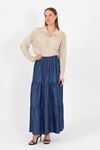Elastic Waist Skirt Dark Blue