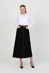 Natural Fabric Contrast Stitched Denim Skirt Black