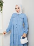 Blue dress made of natural denim with lace and buttons