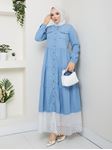 Blue dress made of natural denim with lace and buttons