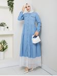 Blue dress made of natural denim with lace and buttons